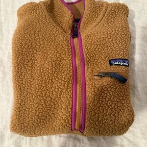 Patagonia Tan Fleece Vest with Pink Trim
